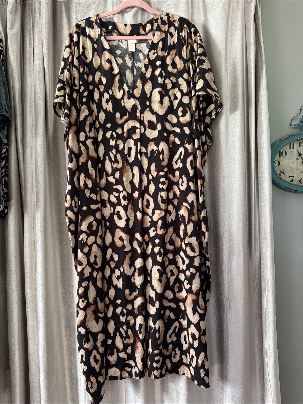 H&M Black and Beige Leopard Print Kaftan Dress